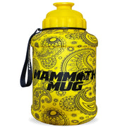 Mammoth Mug 2.5L water bottle in Matte Yellow Paisley - front view - Canadian hydration brand